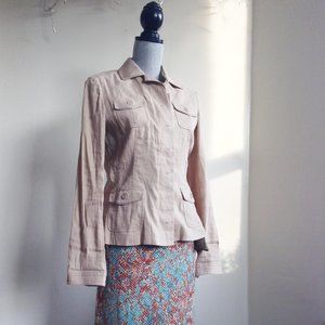 Elie Tahari Jacket Stretch Linen Khaki Utility S 6